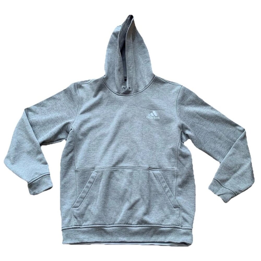 Adidas Sweatshirt Men’s Medium Gray Hoodie Pullover Climawarm Knit Fleece Logo